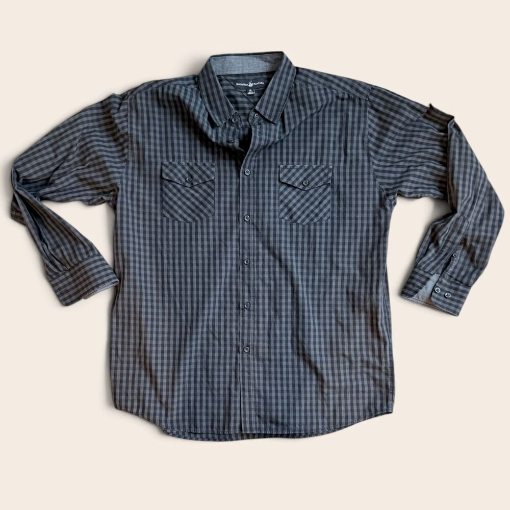 Beverly Hills Polo Club XL Check Button Down Shirt Dark Academia Preppy Western